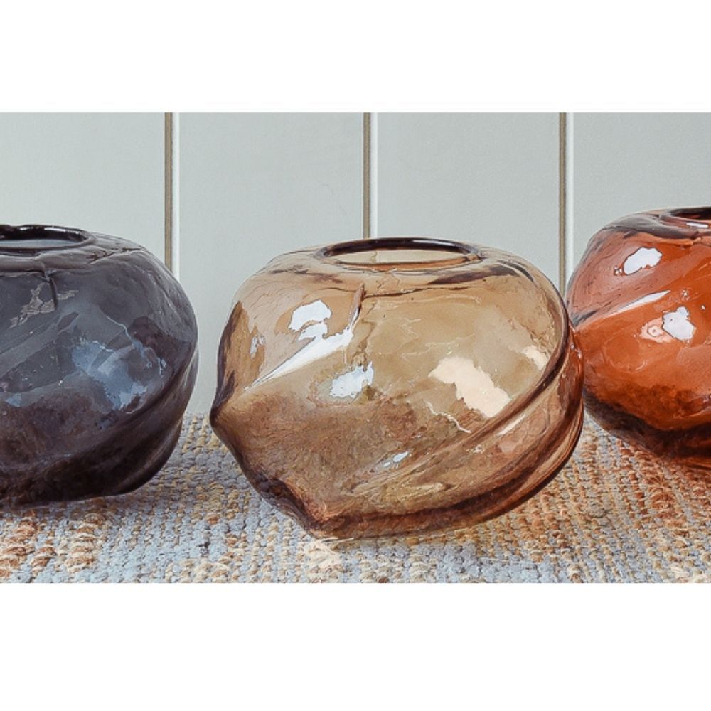 Carly Glass Vase/T-Lite Holder - Amber (Set of 2)