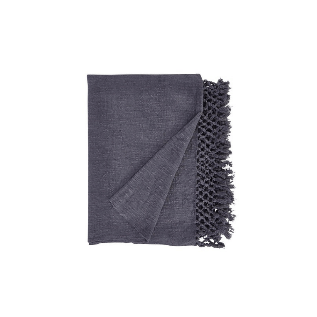 Amelia Cross Fringe Grey Throw Blanket