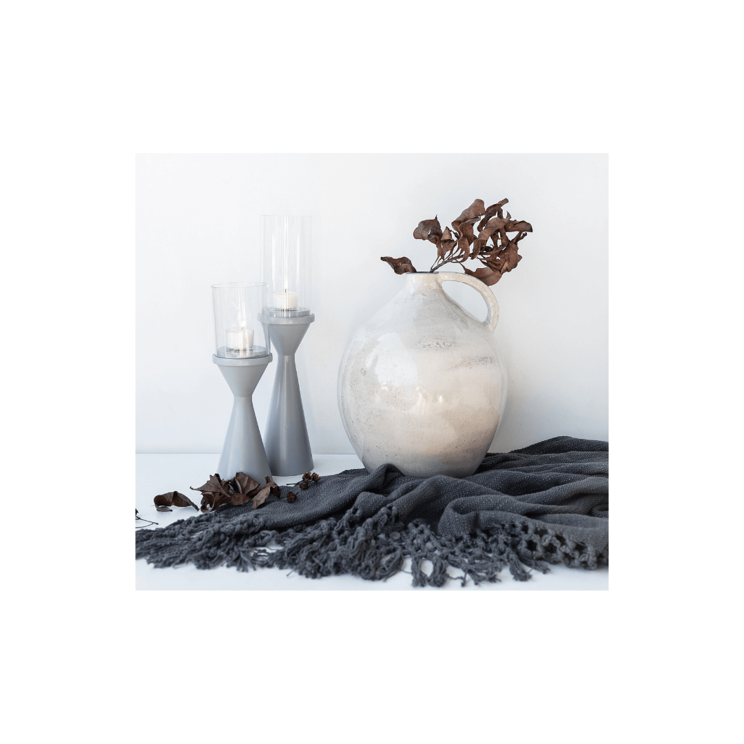 Amelia Cross Fringe Grey Throw Blanket