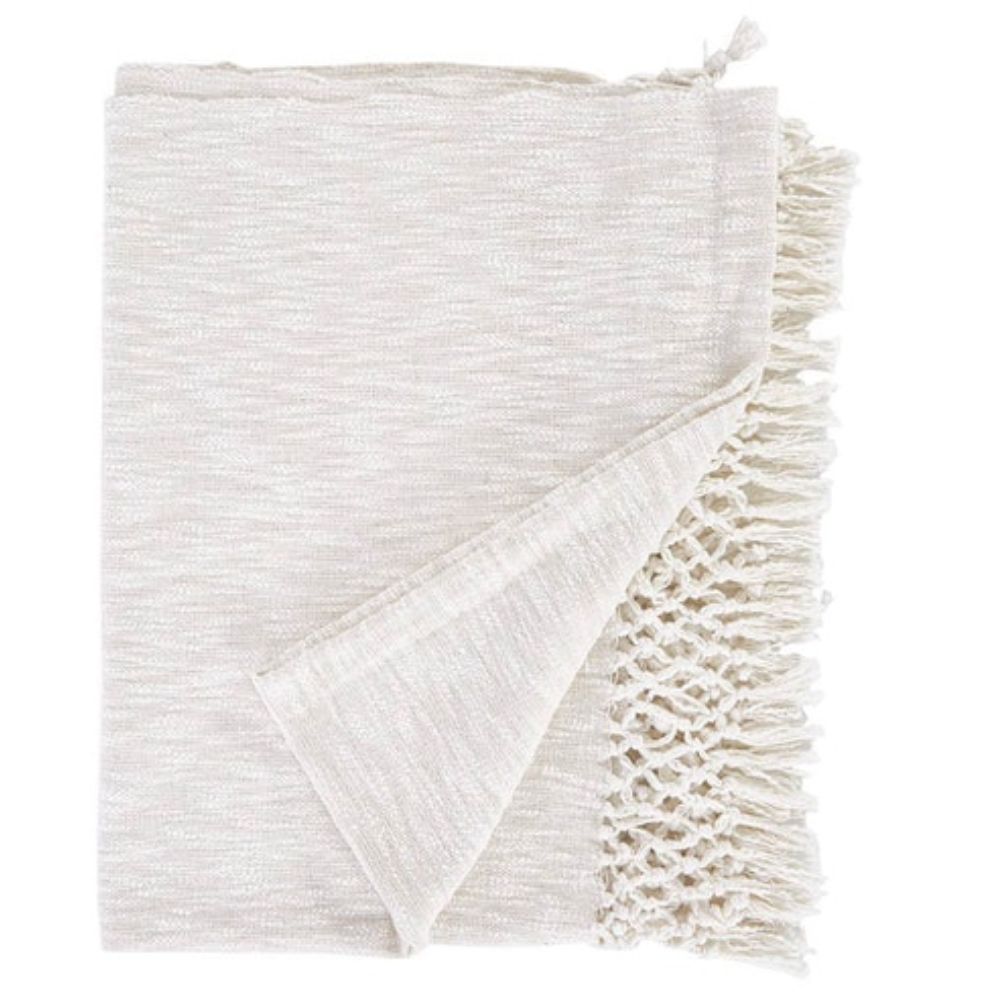 Amelia Cross Fringe White Throw Blanket