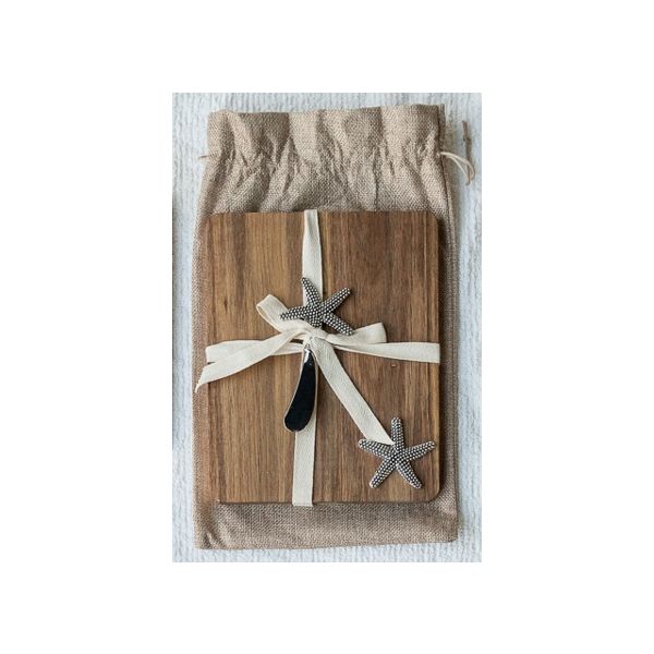 Acacia Wood - Cheeseboard + Spreader w Gift Bag (Various Designs)