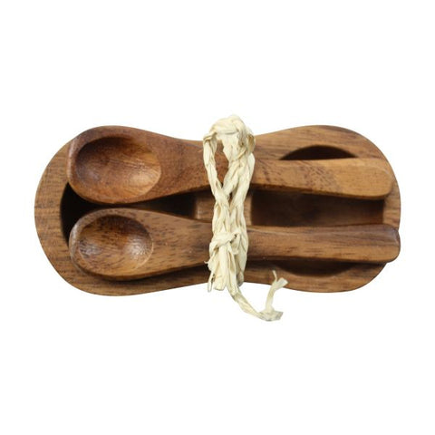 Acacia Wood - Condiment Set w Mini Spoons